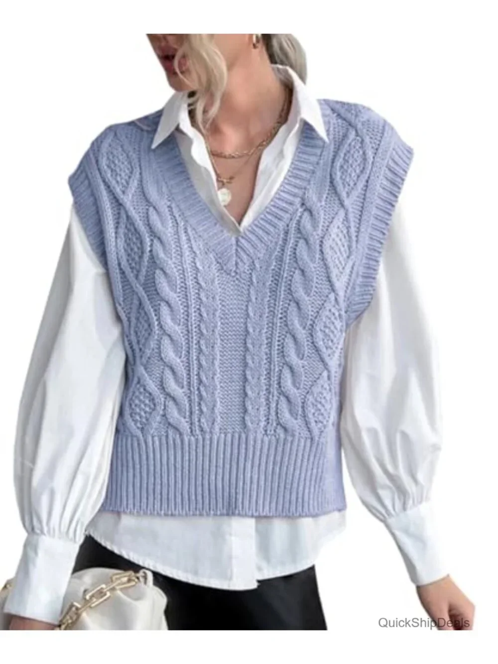 V Neck Sleeveless Knit Sweater Vest Cotton Acrylic Casual Preppy Pullover